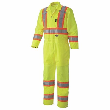 PIONEER Hi-Vis Polyester Knit Traffic Safety Coverall, Yellow/Green, 5XL V1070160U-5XL